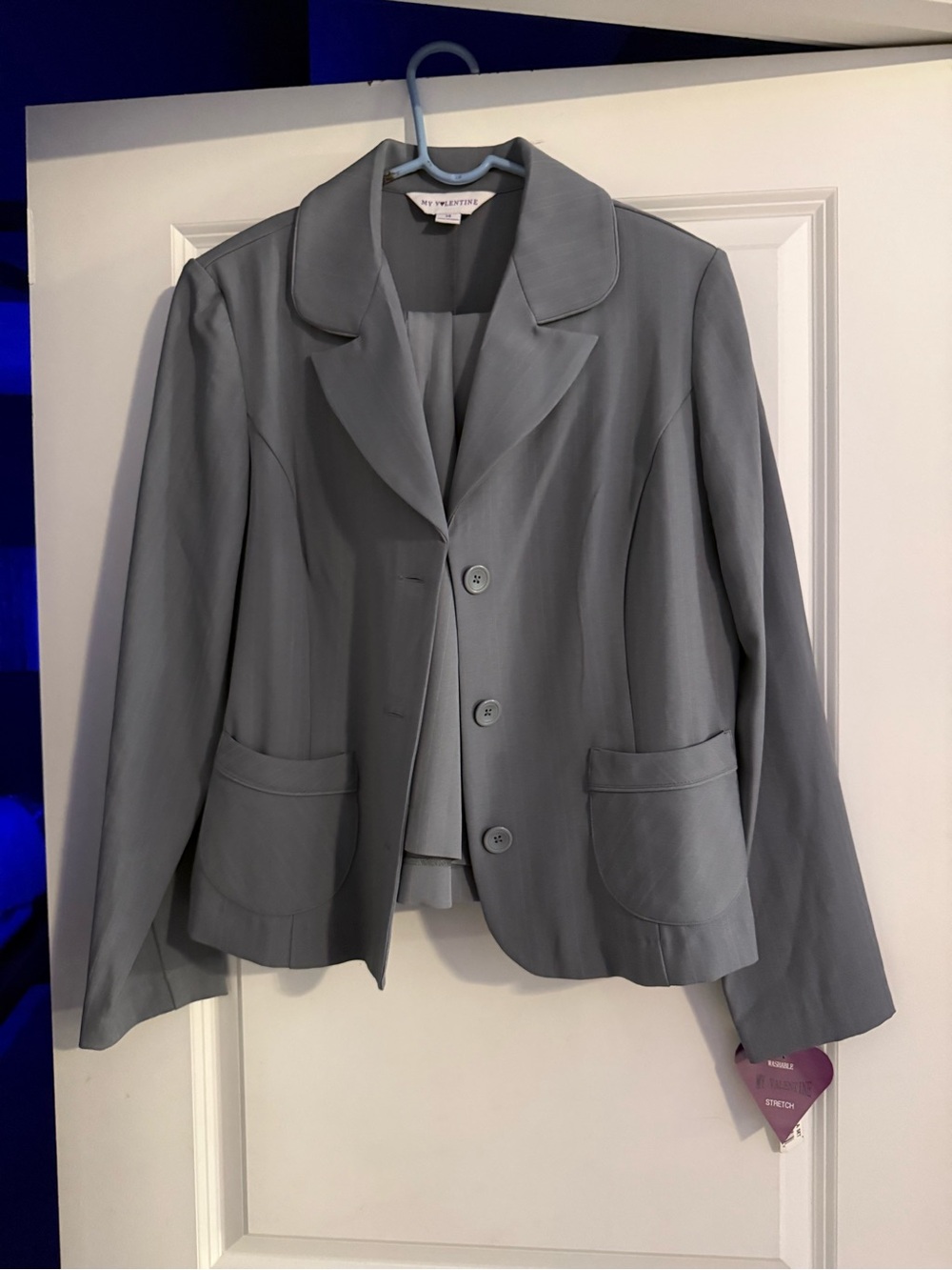 Petite Grey Women's Blazer Jacket and Skirt set- Classic Tailored Style